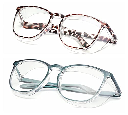 Alsenor Safety Glasses Anti Fog Goggles Protective Eyewear Blue Light Blocking Anti Dust UV Protection Glasses For Men Women (2 Pack(new-leopard+new-Blue)) - color: 2 Pack (New Leopard + New Blue)