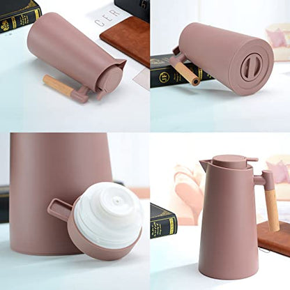 1L Thermal Carafe Double Walled Vacuum Coffee Pot Thermal Pot with Wood Handle Water Kettle Insulated Flask Tea Carafe Keeping Hot Cold (Coffee) - color: Coffee