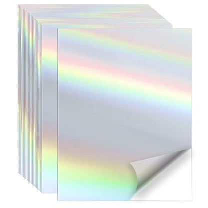 Printable Sticker Paper, 20 Sheets Printable Holographic Sticker Paper, Laser/Inkjet Printing- Holographic, Letter Size (8.5" x 11") - color: Holographic Sliver, size: 8.5" x 11"
