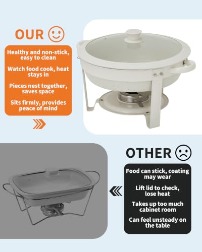 GarveeHome 5QT Round Chafing Dish Buffet Set of 4, Maifanite-Coated White Chafing Dish with Transparent Lids, Stainless Steel Commercial Food Warmers for Parties, Weddings, Restaurants & Catering - size: 5QT-4 Pack