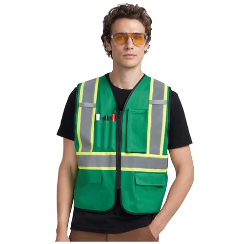 A-KSAFETY High Visibility Safety Vest for Men Women with Pockets and Zipper - color: Green, size: 5X-Large