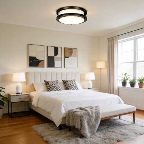 36W LED Flush Mount Ceiling Light Fixture, 400W Equivalent, 5000K Daylight - color: Black, size: 36W