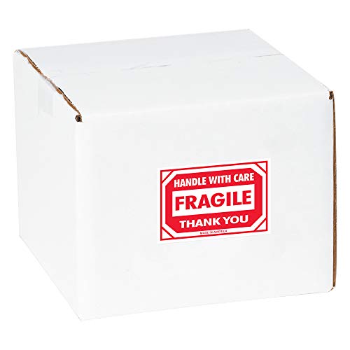 BOX USA BDL1053 Tape Logic Labels, "Fragile - Handle with Care", 2" x 3", Red/White (Pack of 500)