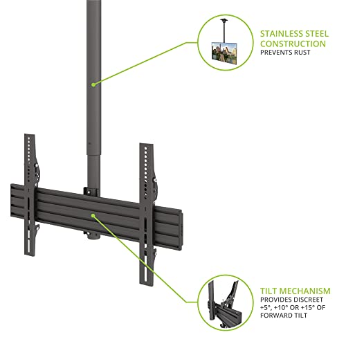Kanto CM600SG Stainless Steel Outdoor Ceiling TV Mount for Most 37" - 70" TVs - Supports TVs up to 110lbs - Can Extend up to 66.3” in 2" increments - 360˚ Rotation - Max VESA 600x400 - style: Outdoor - For 37" to 70" TVs - Black