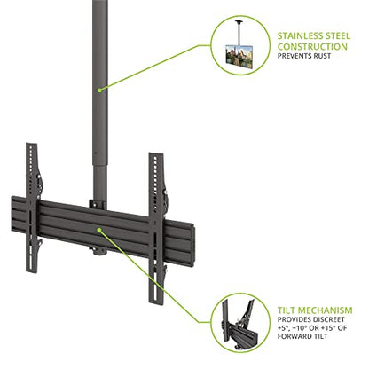 Kanto CM600SG Stainless Steel Outdoor Ceiling TV Mount for Most 37" - 70" TVs - Supports TVs up to 110lbs - Can Extend up to 66.3” in 2" increments - 360˚ Rotation - Max VESA 600x400 - style: Outdoor - For 37" to 70" TVs - Black