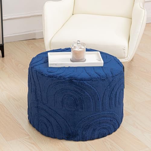 Asuprui Plush Ottoman Footrest, 20"x14", Dark Blue,Round Foot Stool Ottoman - color: Dark Blue, size: 20"D x 20"W x 14"H