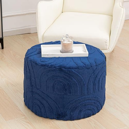 Asuprui Plush Ottoman Footrest, 20"x14", Dark Blue,Round Foot Stool Ottoman - color: Dark Blue, size: 20"D x 20"W x 14"H