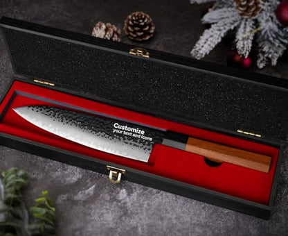 FAMCÜTE Custom 8'' Japanese Knife with Sandalwood Box Gifts for Men/Women - size: 8" Customize Japanese Knife