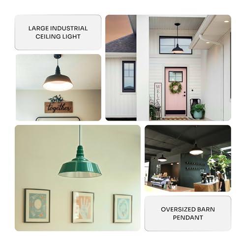Industrial Pendant Light 20 Inch Extra Large Steel Warehouse | Matte Black - color: Matte Black With Matte Black Interior, size: Flush Mount