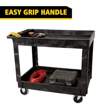 Rubbermaid Commercial Products 2-Shelf Utility/Service Cart, Medium, Lipped Shelves, Standard Handle, 500 lbs. Capacity, for Warehouse/Garage/Cleaning/Manufacturing/Maintenance - size: Medium