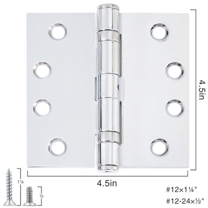 TDCHINGES Heavy Duty Door Hinges 4.5 Inch x 4 1/2" Polished Chrome Square - color: Polished Chrome, size: 3 Pack-BB