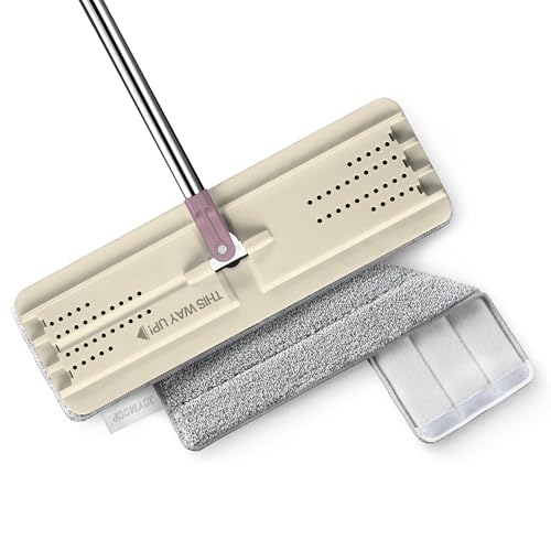 JOYMOOP Flat Mop System, Microfiber Cleaning System for Floor Cleaning and Wall Use, 50" Handle with 13" Flat Head, Beige & Blush Brown - color: J