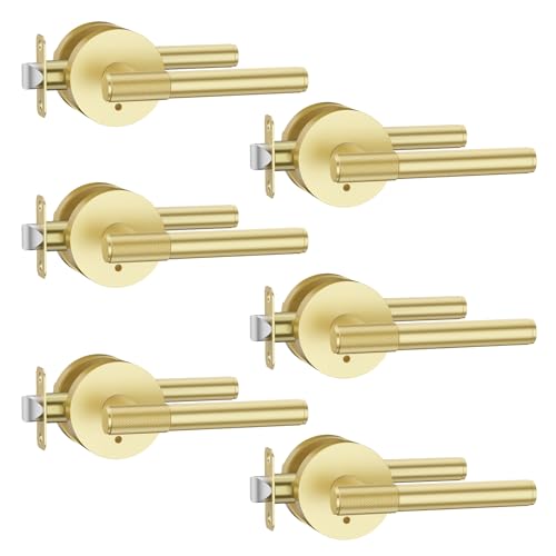 Asidrama 6 Pack Brushed Gold Privacy Interior Door Handles - color: Brushed Gold, size: Privacy, style: 6pack