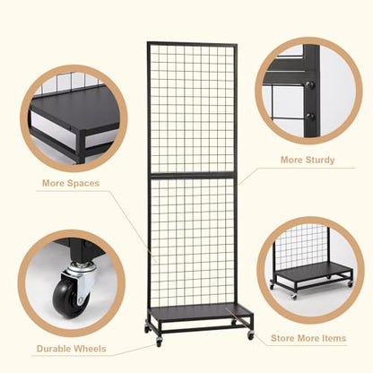 NectaCol Grid Wall Panels, 2'x 6' Gridwall Panel Display Stand with Baseplate, Black Wire Grid Wall Display Rack, Grid Panels for Display, Retail Display Stand - 1 Pack - size: 1 Pack