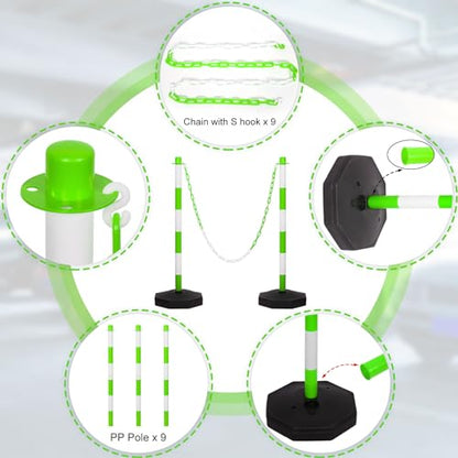 Amylove 9 Packs Traffic Delineator Post Cone with Base, Traffic Cones Safety Cones Caution Cones Plastic Stanchion Chain Safety Barriers with 6.6 Feet Link Chain and S Hooks for Parking Lot (Green) - size: Green