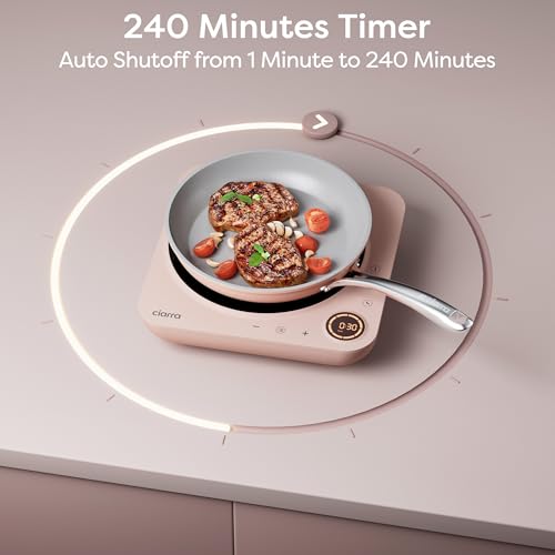 CIARRA CATIH1A-P Portable Induction Cooktop, Slim Single Electric Countertop Burner with Sensor Touch and Digital time, Pink - color: Pink