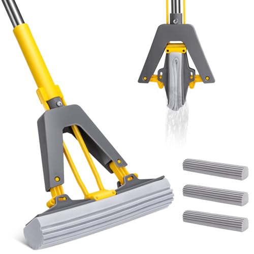 Masthome Sponge Mops for Floor Cleaning,Suitable for Tile Marble Laminate - color: Yellow-grey