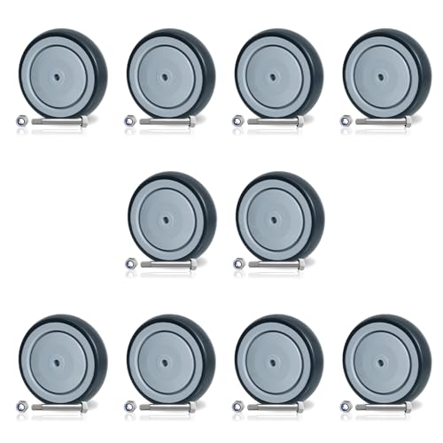 SY America 5" x 1.25" Shopping Cart Replacement Wheels Kit, Rubber Wheels for Grocery & Supermarket Carts, Smooth & Quiet Rolling, 350 lbs per Wheel, Universal Fit, 5/16" Bore, Grey, 10 Pack - style: 10-Pack (5/16'' Bore)