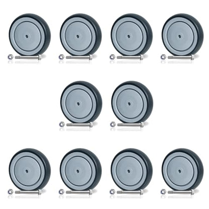 SY America 5" x 1.25" Shopping Cart Replacement Wheels Kit, Rubber Wheels for Grocery & Supermarket Carts, Smooth & Quiet Rolling, 350 lbs per Wheel, Universal Fit, 5/16" Bore, Grey, 10 Pack - style: 10-Pack (5/16'' Bore)