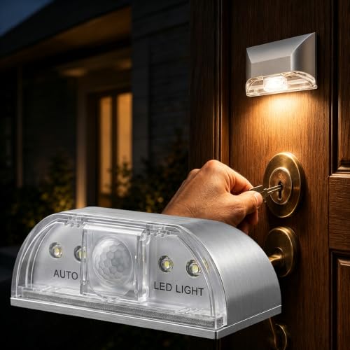 1 Pack Keyhole Light 4 LED -Battery Operated Outdoor Motion Sensor 3m Detection Range for Key Light,Front Porch,Night Lights,Outdoor(Silver - color: 1Pack-Silver