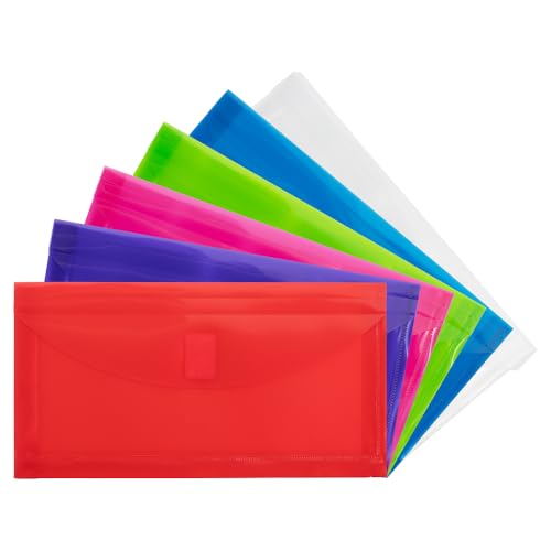JAM PAPER Plastic Expansion Envelopes with Hook & Loop Closure - #10 Booklet Wallet - 5 1/4 x 10 with 1 Inch Expansion - Assorted Colors - 6/Pack - color: Assorted, size: #10 - Pack of 6