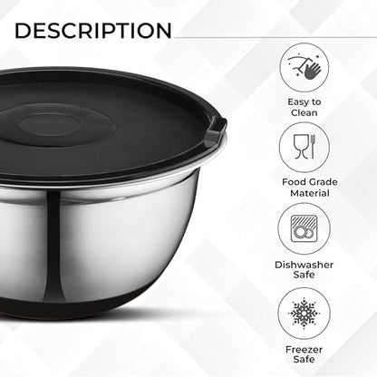 AVADOR Premium Brushed Stainless Steel Mixing Bowls Sets, Easy To Clean, Space Saving, Great for Cooking, Baking, Prepping Needs 0.25qt, 1qt, 1.5qt, 3qt, 5qt (9 pc Anti Slip with Lid and Graters) - size: 9 pc (0.25 qt, 1 qt, 1.5 qt, 3 qt, 5 qt)
