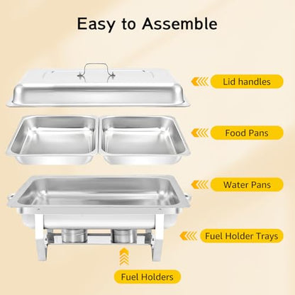 Chafing Dish for Buffet, 4 Pack 9QT Stainless Steel Chafing Servers Food Warmer Set with 8 Half Size Food Pan for Kitchen Party Banquet Dining, Silver - size: 4 Pack Silver