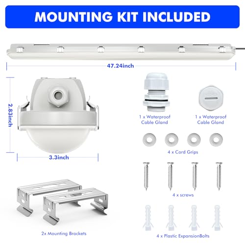 60W Led Vapor Tight Light Fixture, 7800LM 5000K Vapor Proof Light (150W Eq.) 100-277V IP65 Waterproof for Carports, Walk in Freezer, Boat Dock Areas,Warehouse,Car Wash, Garage