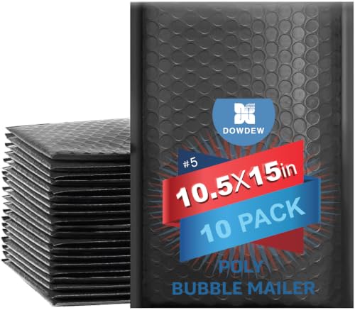 Water Resistant Bubble Envelope Mailers [10 Pack] 10.5 inch x 15 inch #5 Black Poly Padded Shipping Envelopes Self Sealing Cushioned Packaging Bags - size: #5 - 10.5"x15"