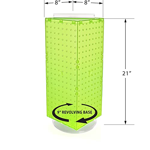 Azar Displays 703385-GRE-4C24, Four-Sided Revolving 8" W x 20" H Pegboard Counter Display w/ 24 Hooks- 4” Length, Green - color: Green, style: Pegboard + Hooks