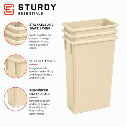 23 Gallon Slim Jim Rectangular Beige Trash Can | 3 Pack - color: Beige