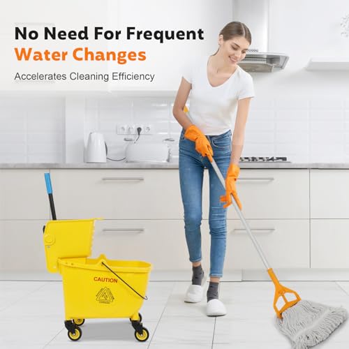 FAHKNS Commercial Mop Bucket with Wringer, 35 Quart Industrial Mop Bucket with Commercial Mop, [No Need to Change Water Frequently], Mop and Bucket Set