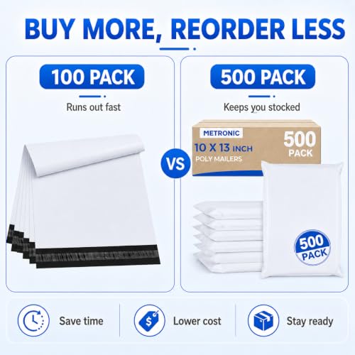 Metronic Poly Mailers 10x13 500 Pack Bulk Small Shipping Bags for Business - color: White, size: 10x13 500PC