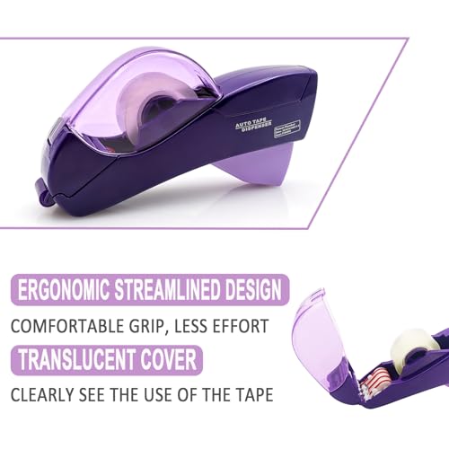 Automatic Tape Dispenser for Wrapping Gifts, Handheld Packaging Tape Dispenser Gun with Cutter, Dispensers for Adhesive Tapes-Purple - color: Purple