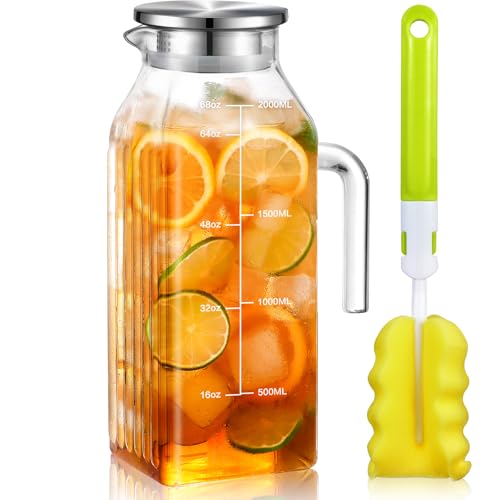 Aofmee 68oz Glass Pitcher with Lid and Handle for Fridge, Clear Square - color: Clear Square
