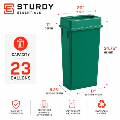 23 Gallon Slim Jim Rectangular Dark Green Trash Can with Lid | 3 PACK - color: Dark Green with Lid