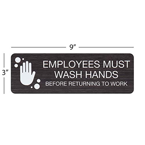 SBLABELS Employees Must Wash Hands Indoor Easy Adhesive Mount Door and Wall Sign for Restaurants and Small Businesses 3" x 9" - Dark Wood - color: Dark Woodgrain, style: Employees Must Wash Hands