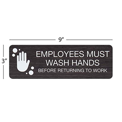 SBLABELS Employees Must Wash Hands Indoor Easy Adhesive Mount Door and Wall Sign for Restaurants and Small Businesses 3" x 9" - Dark Wood - color: Dark Woodgrain, style: Employees Must Wash Hands