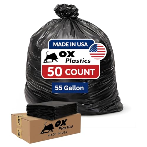 55 Gallon Trash Can Liners Bags 4 Mil - 50 Count & Thick Extra Heavy Duty Strength - Large Garbage Bag, Leak-Proof & Durable bags - Black - size: 1 Count (Pack of 50)