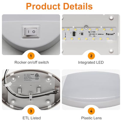 Facon 12V RV Oval Pancake Light, Length: 6'', 4000K Nature White Light, 12Volt Interior RV Ceiling Dome Light with On/Off Switch, for RV Motorhomes Camper Caravan Trailer Boat - size: Switch Only, 1 Pack