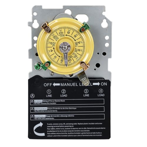 T101M Pool Timer Mechanism Only, 120V 2HP SPST 40A Mechanical Time Switch Replacement, 24-Hour Heavy Duty Timer with 12 ON/Off Trippers for Pool Pump, Water Heater & Outdoor Lighting