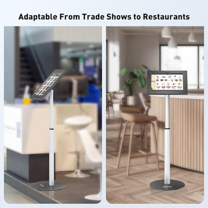 AboveTEK Anti-Theft iPad Floor Stand Kiosk, Height Adjustable Tablet Stand with Locking Enclosure, Heavy-Duty Floor Tablet Stand for 12.9–13" iPad Pro/Air & 12.4" Galaxy Tab S, Retail & POS Use - size: 12.9"/13" iPad & 12.4" Galaxy Tab
