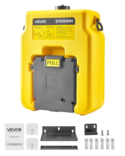 VEVOR Portable Eye Wash Station 14 Gal, OSHA-Approved Eyewash Station Wall-Mounted/On Flat Surface, Emergency Eye Wash Unit with 2 Sprays, First Aid Eyewash Units for Schools, Labs, Factories, Yellow - style: Portable Eye Wash Station 14 Gal
