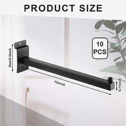 Hicarer 10 Pcs Slatwall Faceout, 12 Inch Metal Square Arm Hooks, Black - color: Black