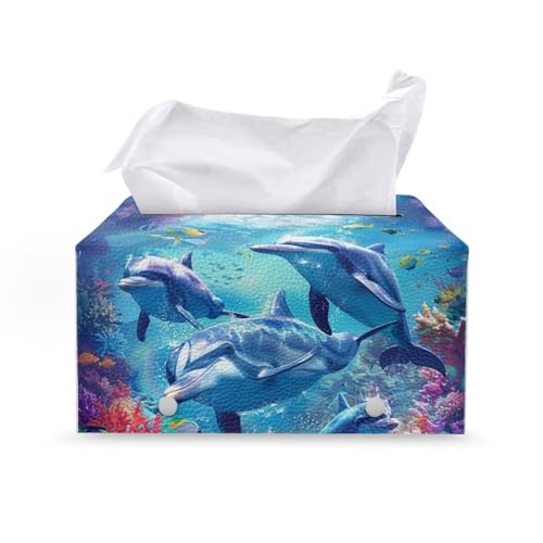Dolphin Tissue Box Covers Rectangular Sea Tissue Tissue Box Holder Leather Hotel Easy to Clean Tissue Tissues Boxes Bottom Belt - color: Dolphin