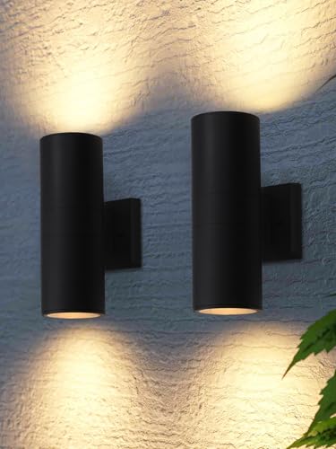LEONLITE 2-Pack 12" Outdoor Cylinder Wall Light, Up and Down, E26 Base - size: 12 Inch