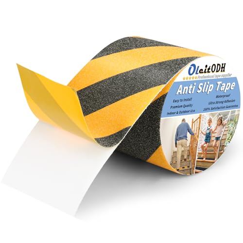 4 in x 60 ft Anti-Slip Tape for Stairs, Black/Yellow, Indoor/Outdoor - color: Black Yellow, size: 4 in x 60 ft