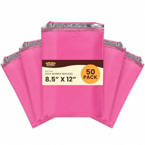The Boxery Poly Bubble Mailers, Self-Seal (Pink, 8.5'' x 12'' - (50PC)) - color: Pink, size: 8.5'' x 12'' - (50PC)