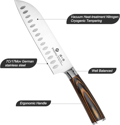 Imarku Santoku Knife 7 Inch Japanese Style Sharp Edge Design Kitchen Knife - color: Orange