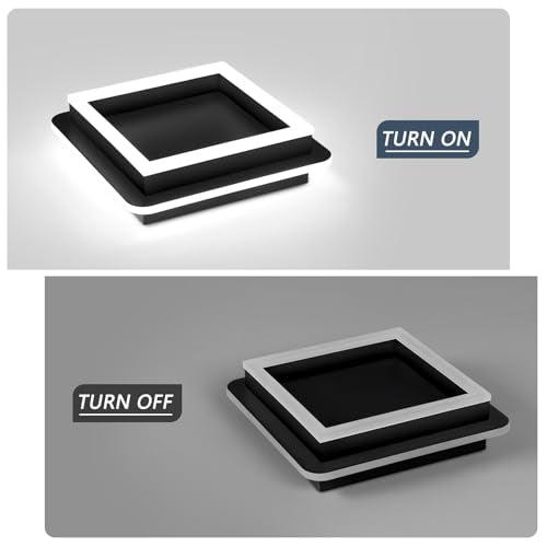 CANEOE Black Modern LED Ceiling Light, Square Flush Mount Ceiling Hallway Light Fxitures, 6000K Cold White Small Close to Ceilings Lamp for Bedroom Hallway Kitchen Balcony Cloakroom - color: All Black, size: 1 Pack